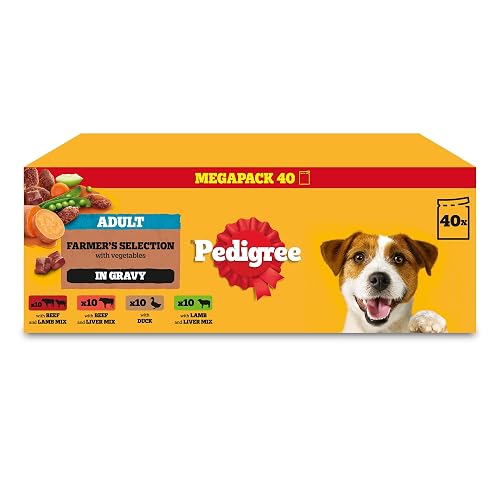 Pedigree Mixed Selection in Gravy 40 Pouches, Adult Wet Dog Food, Megapack (40 x 100 g)