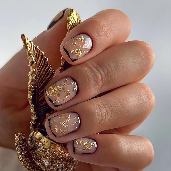 SINLOV 24 Stück Nude Square Künstliche Nägel – Kurz, Glänzend, Mit Pailletten, Inkl. Nagelfeile & Aufkleber