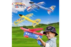 SOUDD Avion Polystyrene Planeur, 3pcs Avion Jouet Enfant Mousse avec Pistolet Catapulte, Planeur Volant Jeu de Lancer, Enfant Anniversaire Extérieur Jardin Interactif Garçon Fille 3 4 5 6 7 8 9 10 Ans