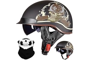 ACLFFSHOP German Style Vintage Motorcycle Jet Helmet, ECE Approved Open Face Motorbike Helmet, Retro Half Helmet, with Sun Visor and Removable inner, for Adult Men Women M~XXL