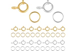 ALEXCRAFT 40 Pezzi Argento Sterling 925 Chiusura a Catena Chiusure a Molla, con anelli a piega aperta, per Bigiotteria Gioielli Fai da Te Braccialetti Ciondoli Collane Orecchini, Oro/argento