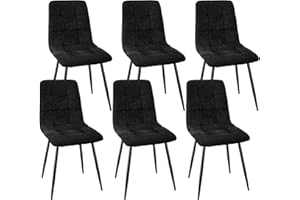 FRUOGO Lot de 6 Chaises Salle Manger Chaise de Cuisine rembourrée avec Dossier Haut, Chaise Scandinaves Chaise rembourrée avec Assise en Lin et Pieds métalliques, Damiers Noir