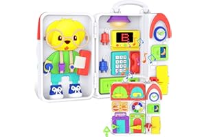 BQU Toddler Toys for 1-2 Year Old Boy, Musical Montessori Busy Board, Early Educational Toy for Toddlers 1-3, Motor Skills Developmental Toy for 12-18 Month Age, Birthday Gift for 1+ Year Old Boy Girl