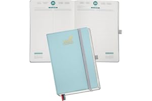BEZEND Agenda 2025 Giornaliera A5, 1 Pagina per Giorno con Doppio Orario, Scheda Mensile, 432 Pagine - Daily Planner 2025 con Copertina Rigida in Pelle PU, Blu Olandese