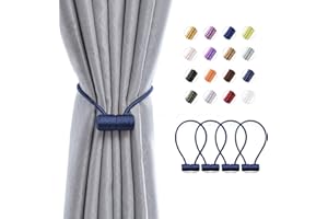 Pretty Jolly 4 Pack Magnetic Curtain Tiebacks 16 Inch Modern Handmade Weave Rope Curtain Holdbacks Convenient Decorative Curtain Drape Tie Backs for Home and Office Window Drapery (Dark Blue)