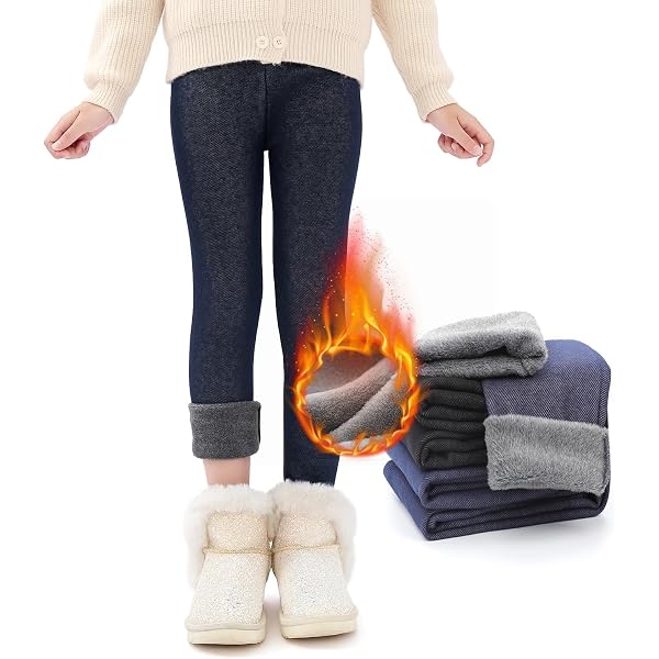 Legging Fille Hiver épais - Polaire Doublée - Coton élastique - Chaud Et Confortable - Taille élastique - Pour Enfant - 7