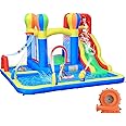Ballsea Bouncy Castle, Inflatable Bounce House Water Slide with Surprise Dump Bucket, Double Splashing Pools, Climbing Wall, Water Sprayers, Cannons and Blower for Kids Outdoor Indoor Play
