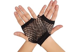 RGEVGER Black Fishnet Gloves, Fingerless Mesh Gloves, Retro Vintage Nylon Stretch, 80s Short Style, for Kids and Girls Dance, Disco Costume Party Accessories, Stretchy Mesh Supplies(Black)