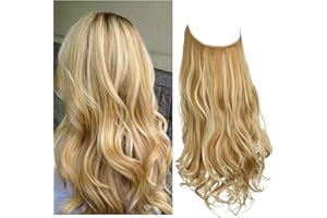 SARLA Hair Extension 18 Inch Invisible Adjustable Wire Hair Piece Curly Wavy Long Synthetic Hairpieces for Women Natural Heat Temperature Fiber (18 Inch (Pack of 1), Honey Blonde/Bleach Blonde)