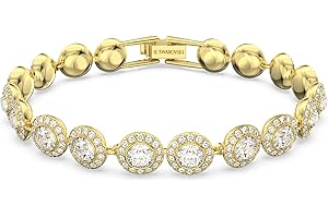 Swarovski Bransoletka Tennis Angelic, Szlif okrągły, Oprawa brukowa, Średnia, Biała, Powłoka w odcieniu złota