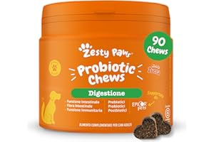 Zesty Paws Probiotici per Cani Chew, Fermenti Lattici Cane, Probiotico Digestivo per Cani - Integratore Alimentare Complementare per Cani Adulti di tutte le Taglie con Prebiotici e Postbiotici