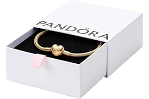 Pandora Moments Schlangen-Gliederarmband mit Herz-Verschluss aus Sterling Silber mit vergoldeter Metalllegierung, Kompatibel mit Pandora Moments, Größe:17, 563050C00-17
