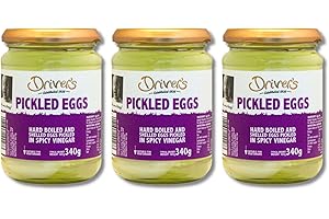 Driver's Pickled Eggs - Pack of 3 Jars x 340g Each - Fresh Quality Shelled Eggs - Perfect Snack or Appetizer for any Occasion - Bundled by The Great British Kitchen