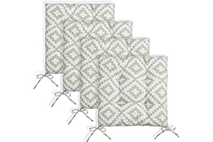 OHS 4 Pack Outdoor Seat Pads For Dining Chairs Geometric Print Garden Chair Cushion Soft Comfy Chair Cushions with Ties For Dining Room Kitchen, Sage - 40x40cm