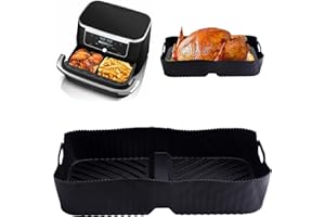 LANCRY 2 In 1 Silicone Air Fryer Liners, Réutilisable Accessoires Airfryer pour Dual Ninja 10.4L AF500EU, 2 Tiroirs Multicuiseur Friteuse Panier Compatibles avec la Four et Micro Ondes