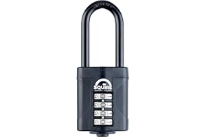 Squire Heavy Duty Padlock (CP50BLACK/2.5)- Hardened Steel 2.5 Extra Long Shackle-4 Wheel 50mm Wide Combination Padlock (Black) - Corrosion Resistance - Weatherproof