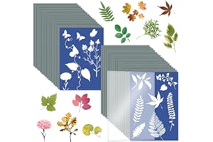 FKWKUW 32 Pièces Papier Cyanotype, Papier d'impression Solaire, Kit d'impression Solaire Sensible À La Lumière avec Film Acrylique pour Projets De Bricolage