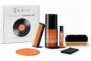 KAIU Schallplatten Reinigung Set - 6-in-1 Schallplatten Reinigungslösung, Nadel-Reiniger, Kohlefaser- und Samt Reinigungsbürste und Mikrofasertuch - Premium Vinyl Schallplatten Instandhaltungs-Kit