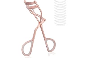 KLIHN – Rizador de pestañas color oro rosa con 8 recambios de goma, moldeador para rizar con unas pestañas perfectas, eyelash curler
