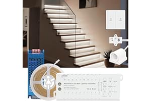 MALIIGAZA Intelligent 16-Step Motion Sensor Stair Light for Indoor, Multiple Working Mode Step Lights, 1m Cuttable COB LED Stair Lights Indoor with Pannel Switch (Cool White 6000K, 16-Step Kit)