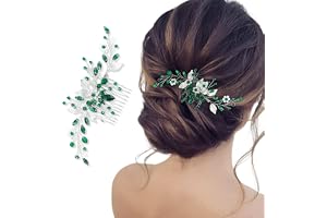 Hårsmycke bröllop, grön kristallpärla brud huvudbonad strass, brud hårsmycke med blomblad, eleganta hårkammar för kvinnor och