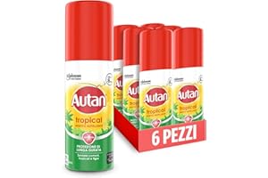 Autan Tropical Mini Spray Antizanzare Forte, Repellente Zanzare Azione Protettiva Duratura, Fino a 8h di protezione, Per Viaggi in Luoghi Tropicali, Efficace contro Virus West Nile, 6 Conf. da 50 ml