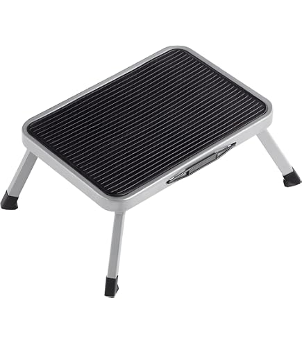 Marche-pied Avec Barre D'appui - Acier, Capacité 150 Kg - Plateforme 38x26 Cm, Hauteur 26 Cm - Antidérapant, Pliable Pour Rangement