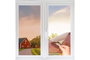SUPBIKY Fensterfolie von innen Durchsichtig von aussen Blickdicht,Sonnenschutzfolie Fenster innen UV-Schutz Reflektierende,Spiegelfolie Selbstklebend für Büros und Wohnungen (Tee Silber, 44.5 x 200cm)