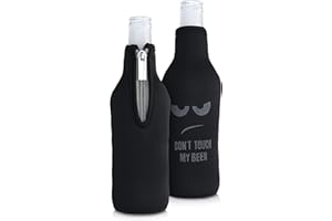 kwmobile 2X Rafraîchisseur de Bouteille Compatible avec Bouteille 330ml - Lot de Refroidisseurs Bouteilles Verres Bière Vin Soda - Don't Touch My Beer Blanc-Noir