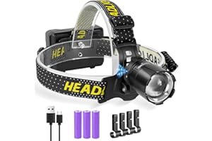 PEAKRO Linterna Frontal LED Recargable, Alta Potencia 50000 lúmenes 6000mAh 3 Modos Linterna Cabeza, Sensor y Luz de aviso, Frontal LED Recargable USB Ajustable Impermeable para Camping Pescar