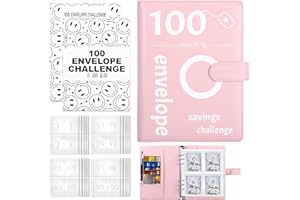 TIOODRE 100 Envelope Saving Challenge UK, Pink Saving Challenge Binder Money Saving Wallet with 25 Cash Binder, Money Budget Envelopes for Cash Saving £5,050 in School, Home, Office