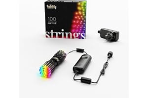 Twinkly Strings 100 LED RGB, Striscia di Luci LED per Esterno e Interno, Luci Smart Multicolore, Compatibile con Alexa e Google Home, Luci Mappabili, IP44, Controllo App, Filo Nero, 8m