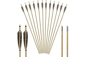 PMSM Holzpfeile für Bogenschießen 32 Zoll Jagdpfeile mit Abschraub Spitze und 5 Zoll Naturfedern Pfeile Holz in Handarbeit