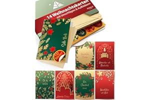 ‎MILULA STUDIOS Weihnachtskarten mit Umschlag Set – 14 Klappkarten A6 Weihnachten – Weihnachtskarten Kraftpapier – Weihnachtsgrußkarten zum Aufklappen – Weihnachtskarte mit Umschlag – Weihnachtskarten Set Weihnachten