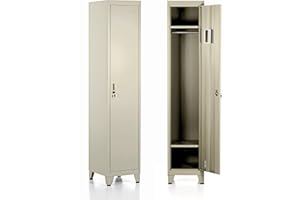 Brigros - Armadietto Metallico Multiuso, Armadio Spogliatoio Salvaspazio Con Serratura, Armadietto Vari Ripiani Con Ante In Metallo Per Ufficio O Spogliatoio (1 Anta, Avorio)