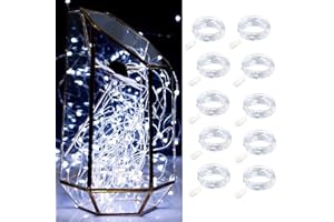 GUEZUVORU Lot de 10 guirlandes lumineuses LED à piles 1m 10 LED fil d'argent blanc froid étanche bouteille étoile guirlandes lumineuses pour Noël fête de mariage chambre décoration extérieure intérieure