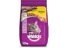 Whiskas Chicken Dry Food, for Adult Cats 1+ Years, Natural Fibers Gently Move Hairballs Through Your Cat’s Digestive System. 