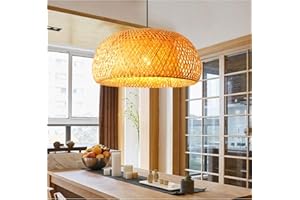 GUANSHAN Lustre en bambou tissé à la main fil de bambou naturel style pastoral pendant plafonnier pour restaurant, café, chambre à coucher, entrée