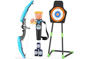 HYES Toy Archery Bow and Arrow for Kids, Archery Set with LED Light, Moving Standing Target, Suction Cup Arrows, Score Targets, Quiver, Indoor Outdoor Gifts for Boys Girls