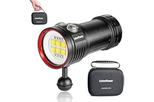 Torcia subacquea, LetonPower L15 10000Lumens torcia video subacquea,100m torcia subacquea professionale, torcia sub,torcia subacquea led con ricarica Type-C,torce subacquee