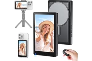 Teléfono Vlog Selfie Monitor Pantalla, Axrye 1080P Monitor de Teléfono Inalámbrico con Cámara Trasera Fijación Magnética Altavoz Integrado con Mando a Distancia Compatible con iOS Android YouTube