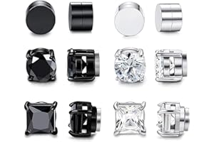 CASSIECA 2 pary kolczyków magnetycznych ze stali nierdzewnej dla mężczyzn i kobiet, niepiercingowe, hipoalergiczne, z tlenkiem cyrkonu, 5 mm / 6 mm / 7 mm