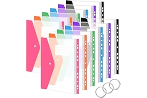Carpetas Plastico a4, Vakki Carpeta Fundas Plástica con 11 Agujeros, Carpetas Transparentes para Anillas para Oficina, la Escuela y el Hogar, 6 Colores, Paquete de 12