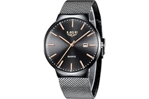 LIGE Montre Homme, Montres Bracelet Analogique Quartz, Bracelet en Acier Inoxydable étanche, Fonction Calendrier, Design Minimaliste Léger, Business Mode Casual Match