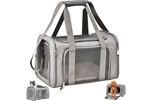 TOFFCAEA Transportín para Perros Bolsa, Bolsa Transporte Transpirable para Mascotas, Correa de Hombro Ajustable y Colchón Suave, Soporta 8 kg, Transportin Animal (L 43 x B 28 x H 28 cm, Gris)