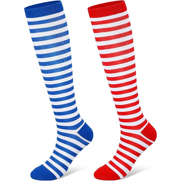 Medias De Payaso A Rayas Rojas Y Blancas - Talla Única, Para Disfraces De Adultos Y Niños, Fiesta Temática
