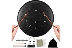 HELWEET Tambor de Lengua, Tongue Drum, Tambor de Lengüeta, Instrumento de Percusión Handpan con Bastones Y Bolsa de Viaje, Rain Drum de 6 Pulgadas Y 11 Tonos para Yoga, Meditación, Alivia El Estrés