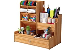 Catekro Organizer na biurko z drewna, organizer do biura, do samodzielnego montażu, szuflady, do domu, biura i szkoły (Petit-Marron)