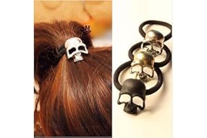 Dervivea Gothic Skull Hair Ties Band Black Elastic Hairties Skull Hair Rope Skull Elastic Ponytail Holder Hair Band Silver Human Skull Hair Bands Accessories Jewellery for Women and Women