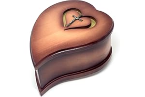 Aesthetic Urns Solid Wood Heart Funeral Casket With Latin Cross Urn for Ashes Cremation Container Modern Funeral Urn Large Memorial for Adults Unique Ashes Box.